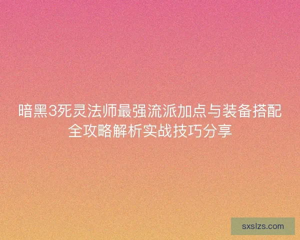 暗黑3死灵法师最强流派加点与装备搭配全攻略解析实战技巧分享